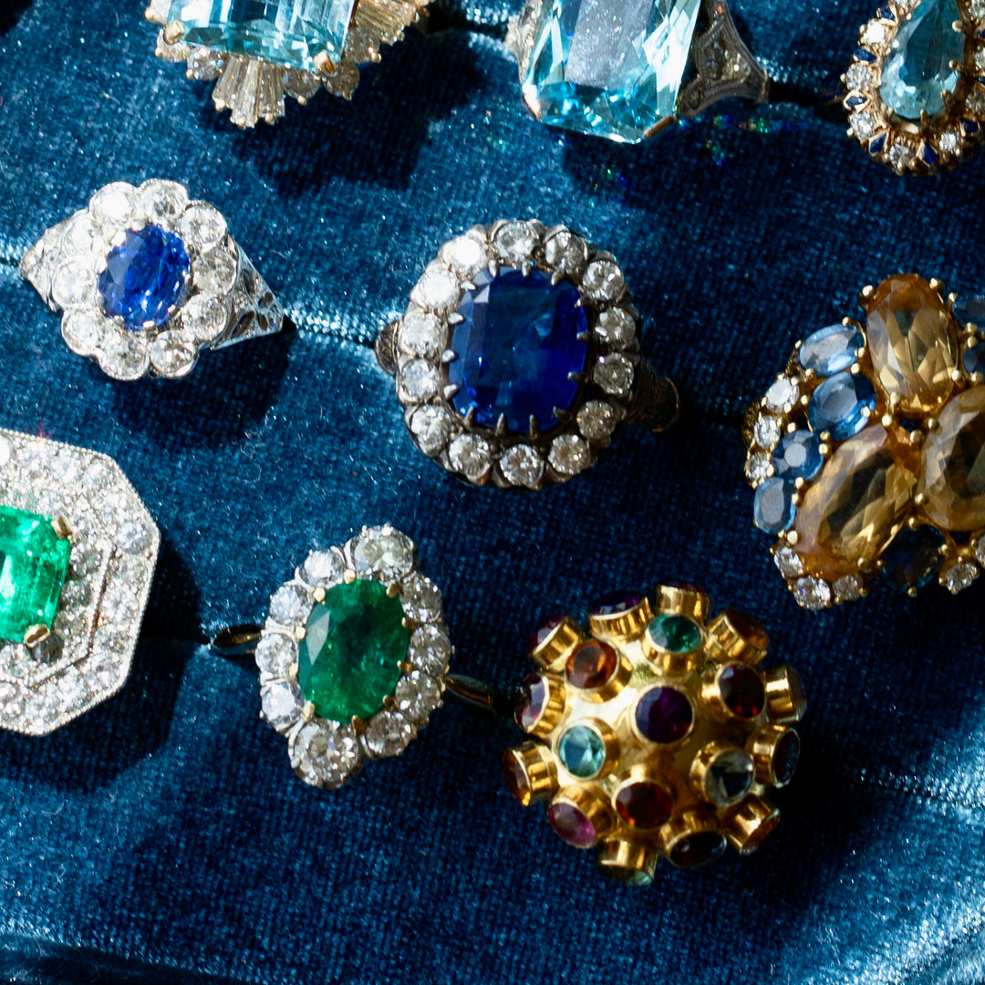 Emerald, Diamond, and 14K Gold Cluster Ring