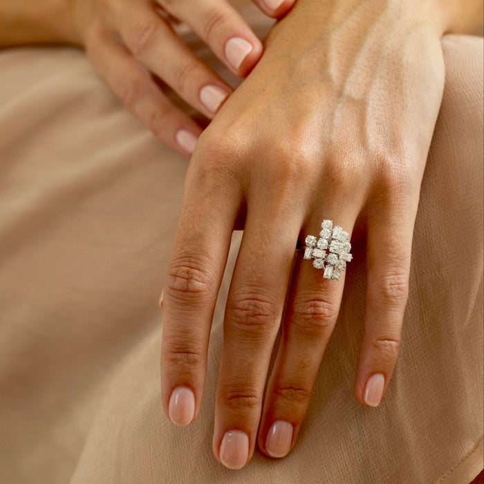 Abstract Mixed Cut Diamond And 18K White Gold Ring