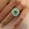 Emerald, Diamond, 18K Gold, and Platinum Octagonal Ring