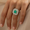 Emerald, Diamond, 18K Gold, and Platinum Octagonal Ring