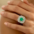 Emerald, Diamond, 18K Gold, and Platinum Octagonal Ring