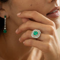 Emerald, Diamond, 18K Gold, and Platinum Octagonal Ring