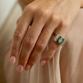Art Deco Marquise Diamond, Emerald, and Platinum Ring