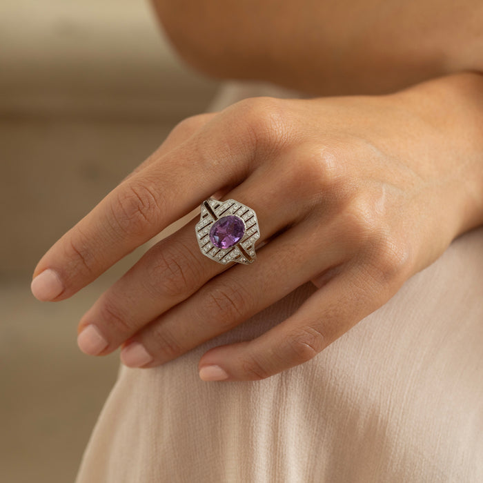 Pink Sapphire, Diamond, and 18K Gold, and Platinum Ring