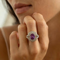 Pink Sapphire, Diamond, and 18K Gold, and Platinum Ring