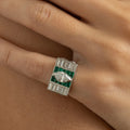 Art Deco Marquise Diamond, Emerald, and Platinum Ring