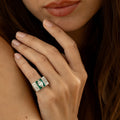 Art Deco Marquise Diamond, Emerald, and Platinum Ring