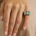 Art Deco Marquise Diamond, Emerald, and Platinum Ring