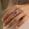 Victorian Large Pink Sapphire, Diamond, and 14K Gold Cluster Ring