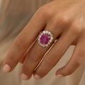Victorian Large Pink Sapphire, Diamond, and 14K Gold Cluster Ring