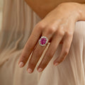 Victorian Large Pink Sapphire, Diamond, and 14K Gold Cluster Ring