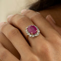 Victorian Large Pink Sapphire, Diamond, and 14K Gold Cluster Ring