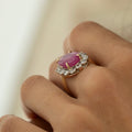 Victorian Large Pink Sapphire, Diamond, and 14K Gold Cluster Ring