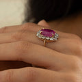 Victorian Large Pink Sapphire, Diamond, and 14K Gold Cluster Ring