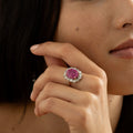 Victorian Large Pink Sapphire, Diamond, and 14K Gold Cluster Ring
