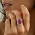 Victorian Large Pink Sapphire, Diamond, and 14K Gold Cluster Ring