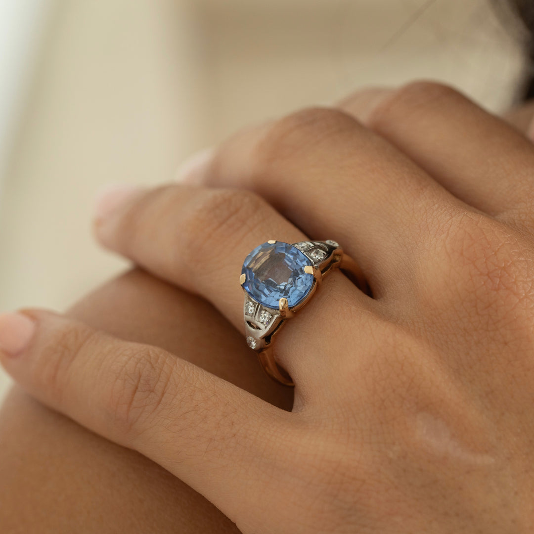 20th Century Sapphire, Diamond, and 14K Gold Ring