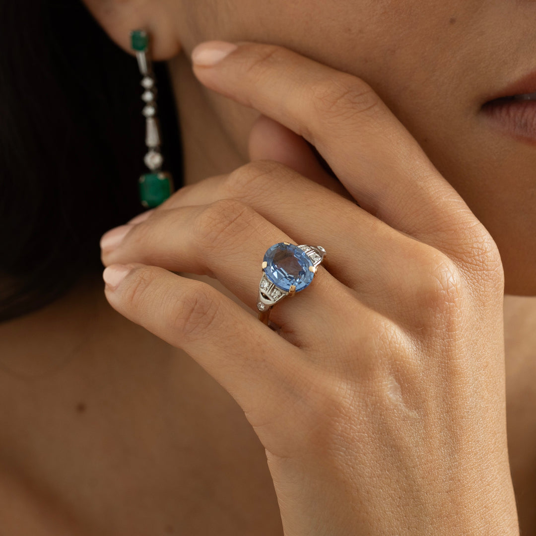20th Century Sapphire, Diamond, and 14K Gold Ring