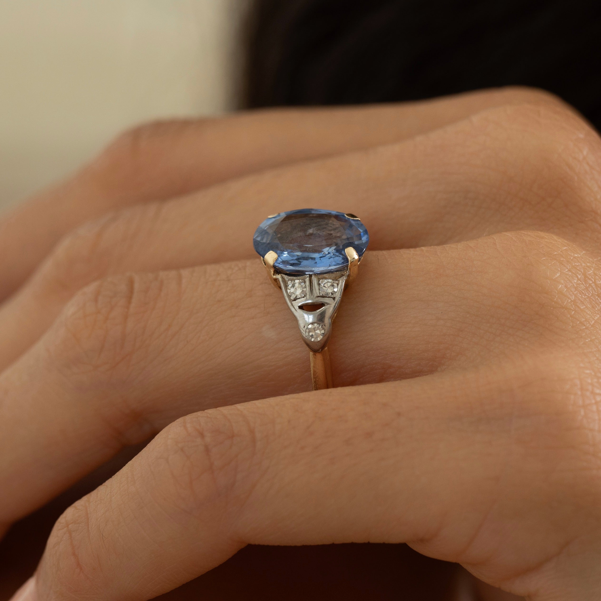 20th Century Sapphire, Diamond, and 14K Gold Ring