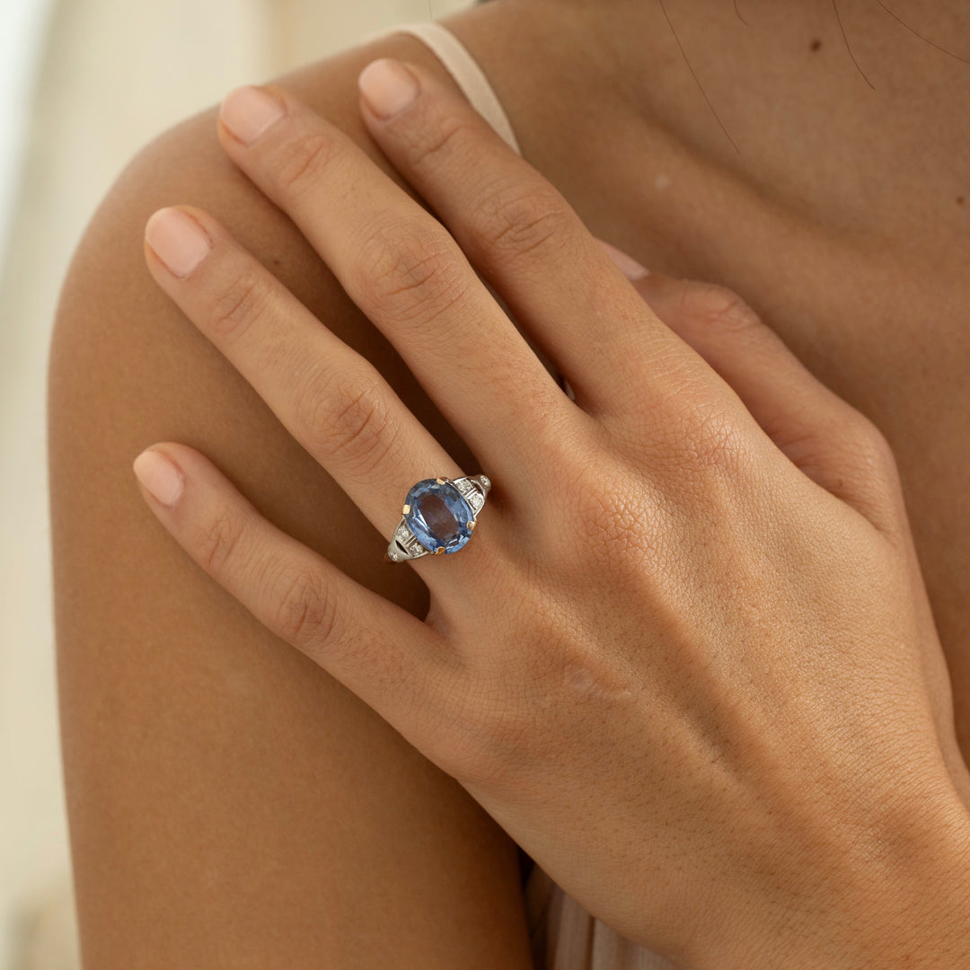 20th Century Sapphire, Diamond, and 14K Gold Ring