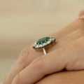 Emerald, Diamond, and 14K Gold Cluster Ring