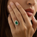 Emerald, Diamond, and 14K Gold Cluster Ring