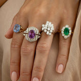 Emerald, Diamond, and 14K Gold Cluster Ring