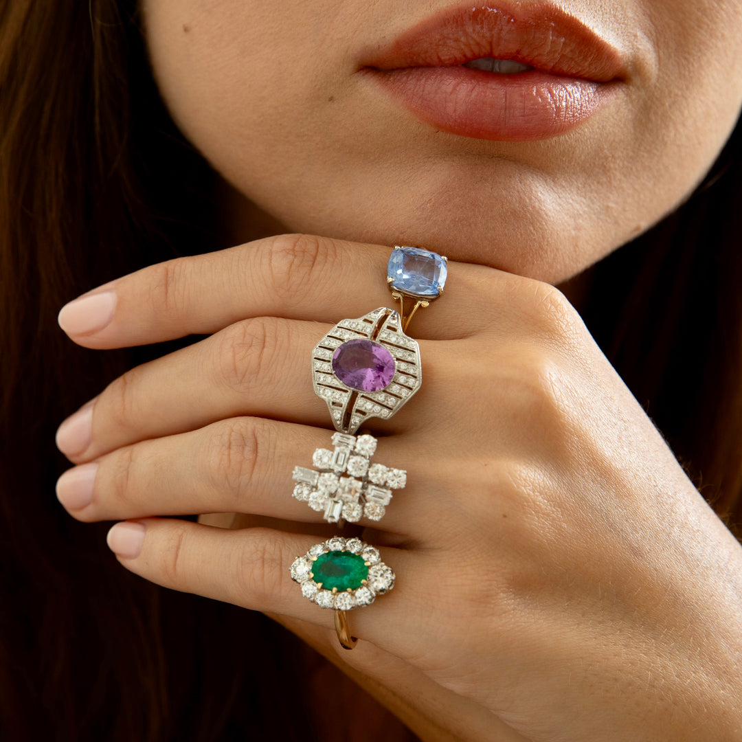 Emerald, Diamond, and 14K Gold Cluster Ring