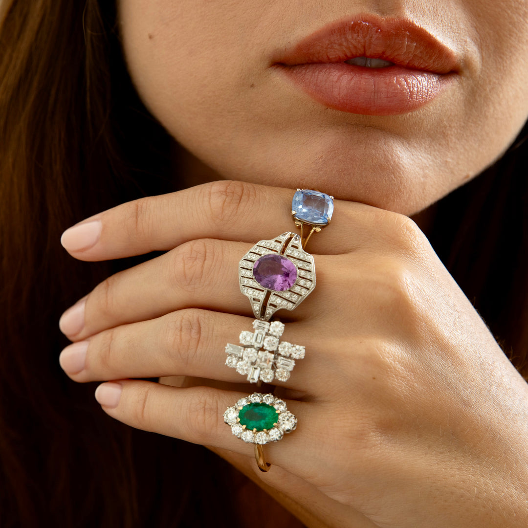 Pink Sapphire, Diamond, and 18K Gold, and Platinum Ring
