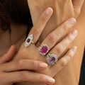 Victorian Large Pink Sapphire, Diamond, and 14K Gold Cluster Ring