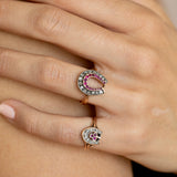 Victorian Diamond, Garnet, and 10K Gold Horseshoe Ring