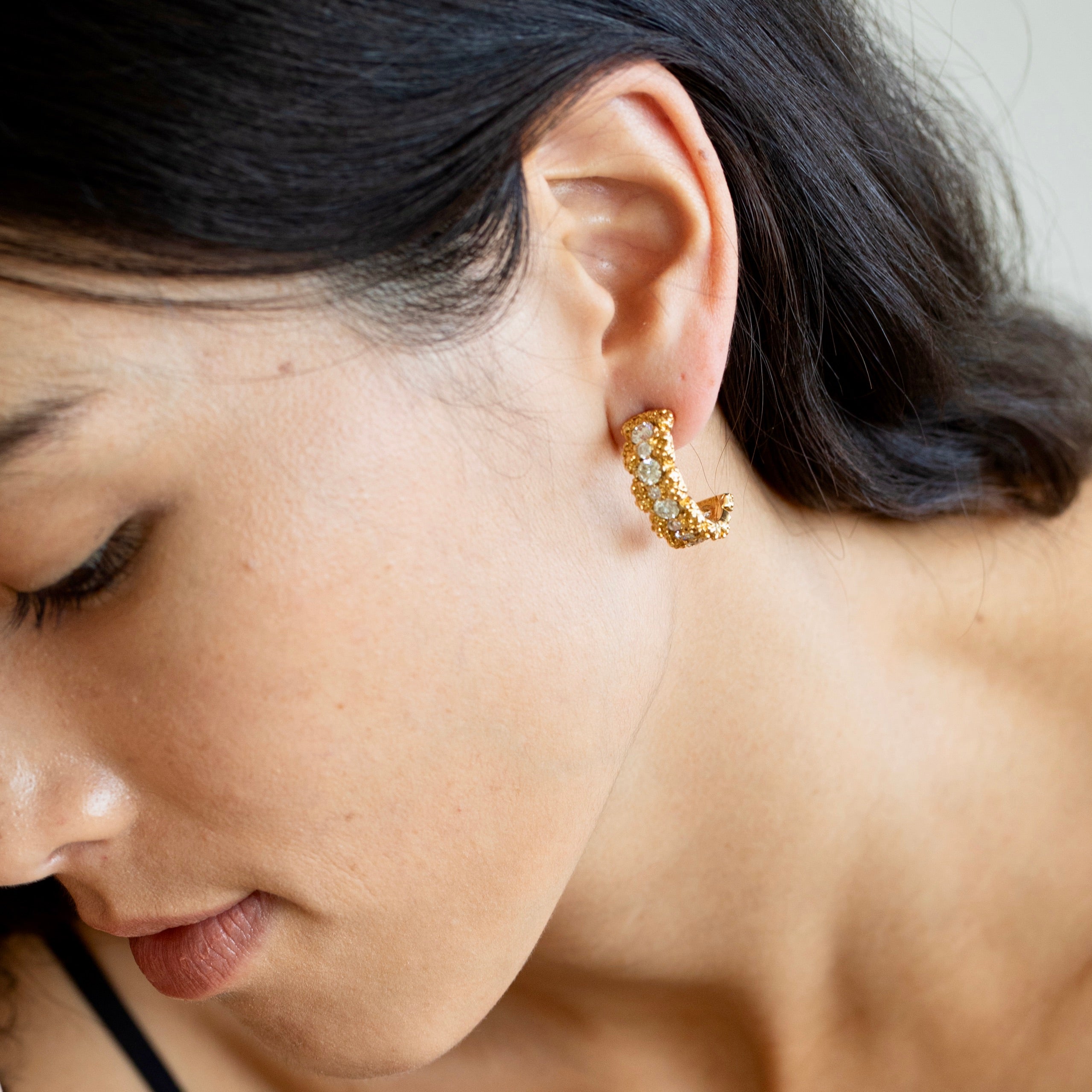 Brutalist 18K Gold And Diamond Hoop Earrings