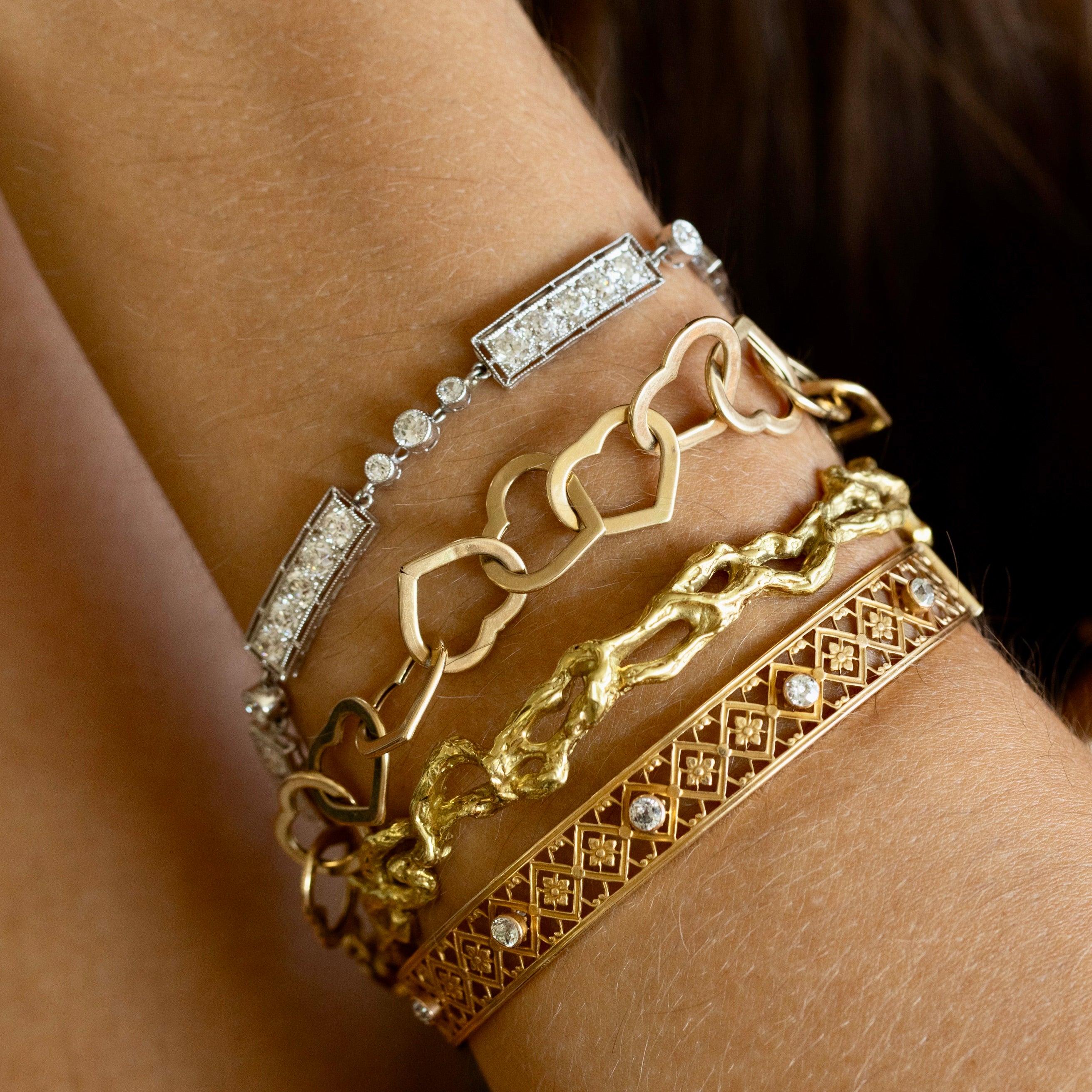 Mid-Century 18K Gold Brutalist Cuff Bracelet