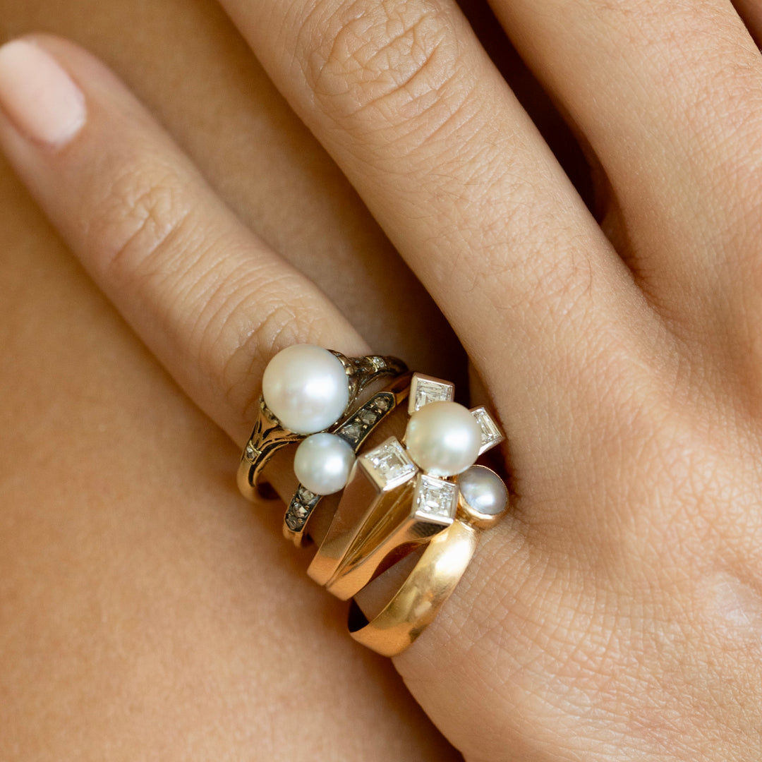 Retro Pearl, Diamond, and 14K Gold Ring