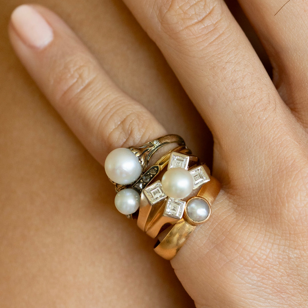 Retro Pearl, Diamond, and 14K Gold Ring