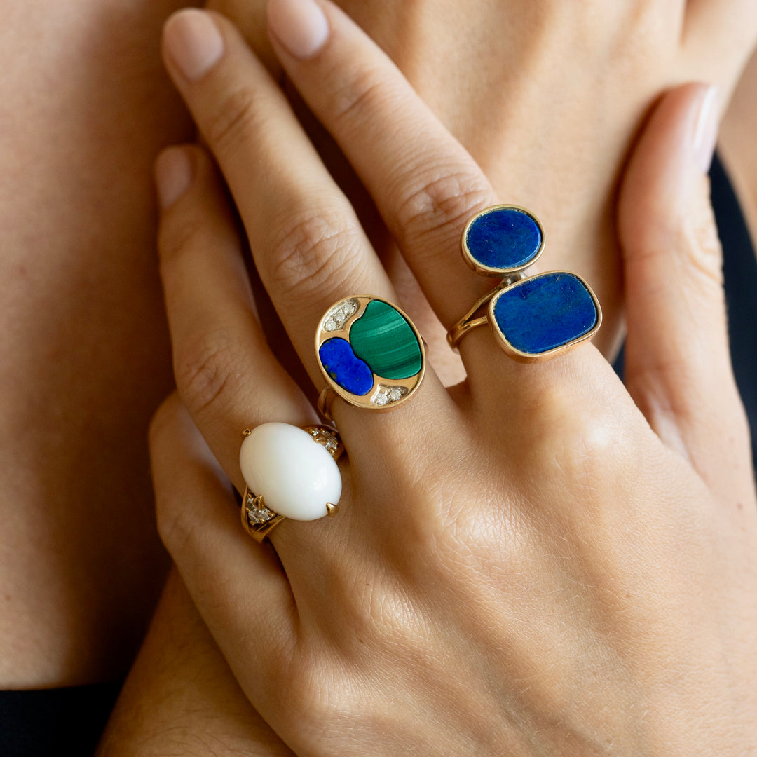 Malachite, Lapis, Diamond, And 14k Yellow Gold Diamond