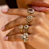 Diamond Cluster, 14k Gold, and Black Enamel Ring