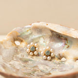 Blue Zircon, Pearl, and 10k Gold Cluster Stud Earrings