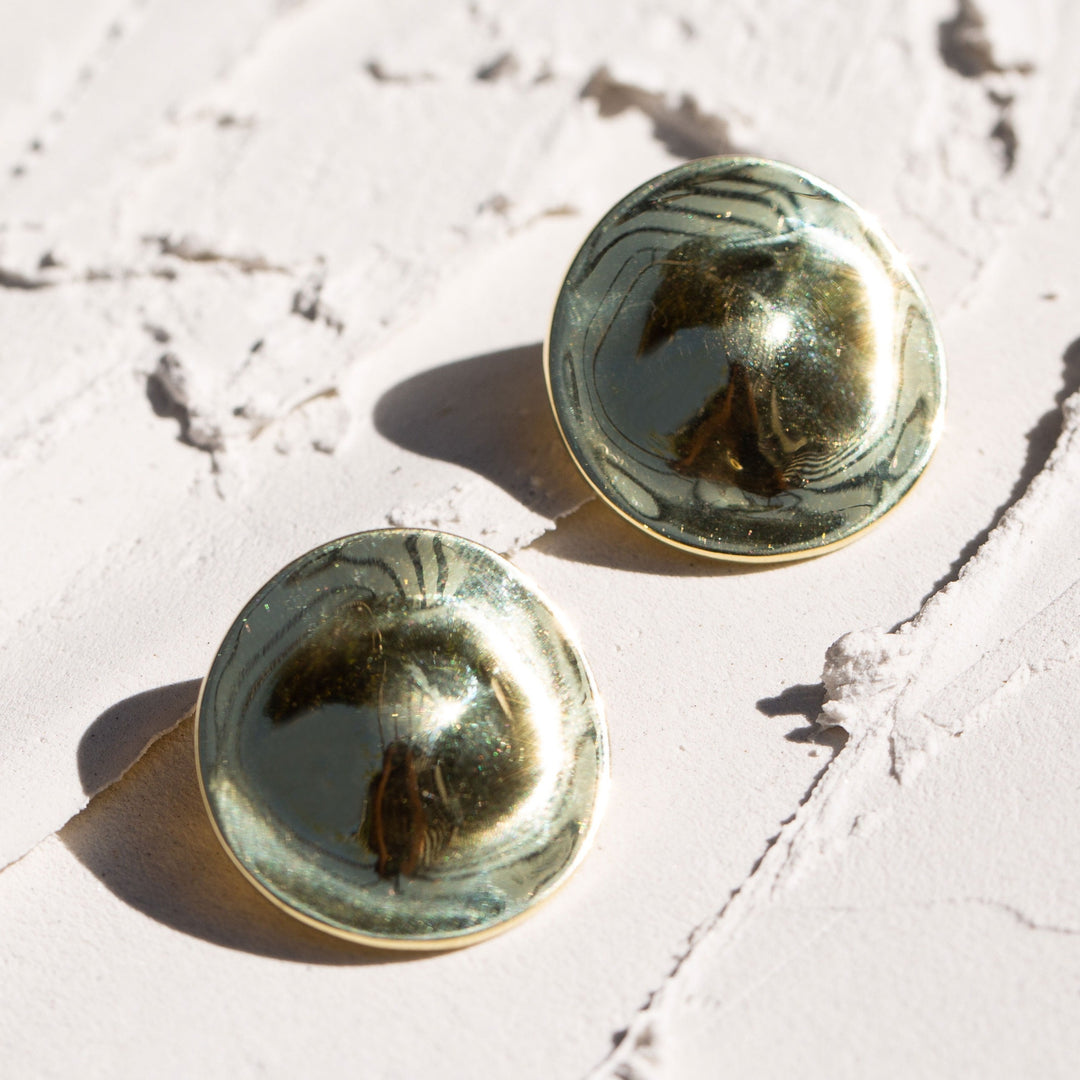 Sculptural 18k Yellow Gold Round Earrings