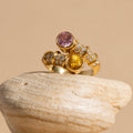 French Pink and Yellow Sapphire, Diamond, and 18k Gold Bypass Ring