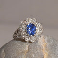 Edwardian Sapphire, Diamond, and Platinum Cluster Ring