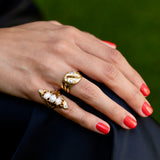 Art Nouveau Baroque Pearl, Diamond, and 14K Gold Ring