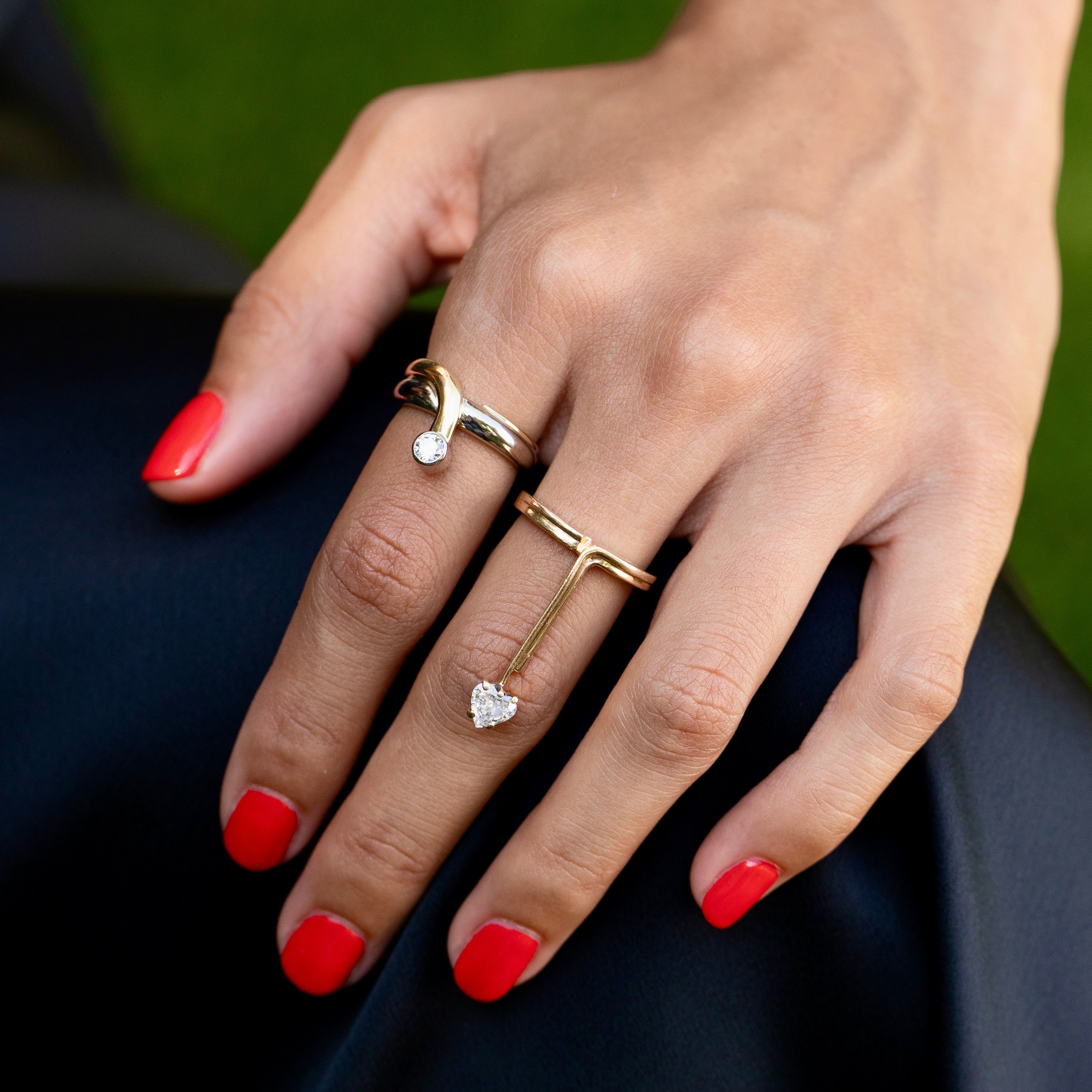 Heart-Shaped Diamond and 14K Gold Elongated Ring