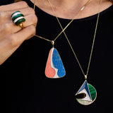 Malachite, Diamond, and Enamel 14K Gold Pendant Necklace