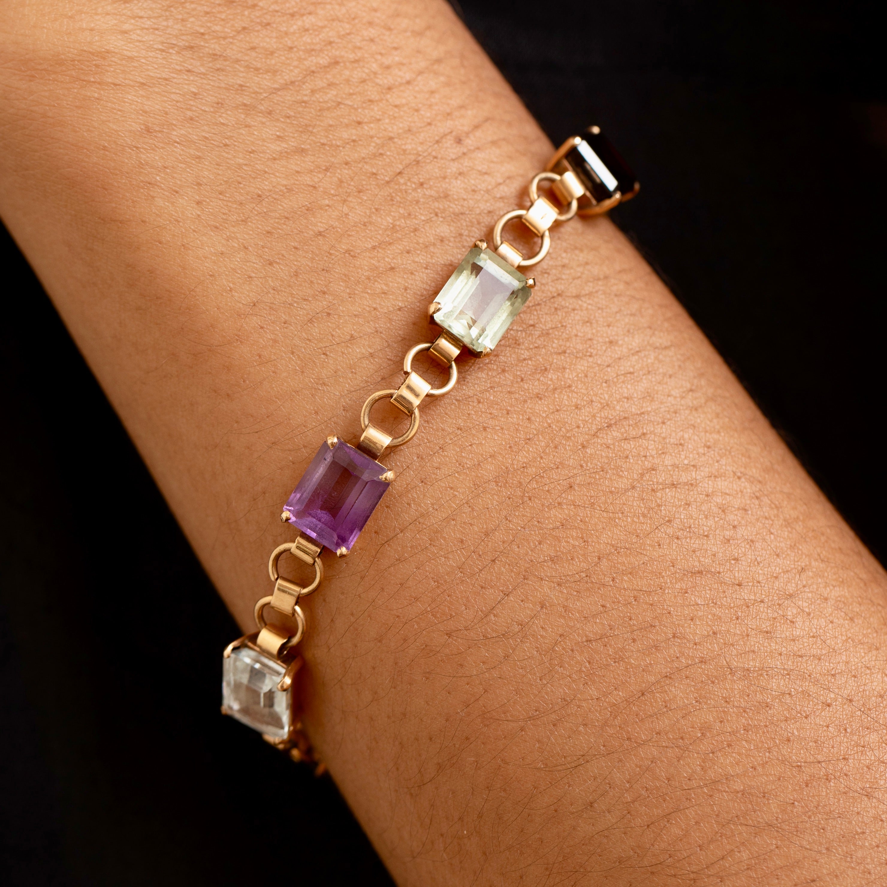 Colored Glass and 18K Gold Link Bracelet