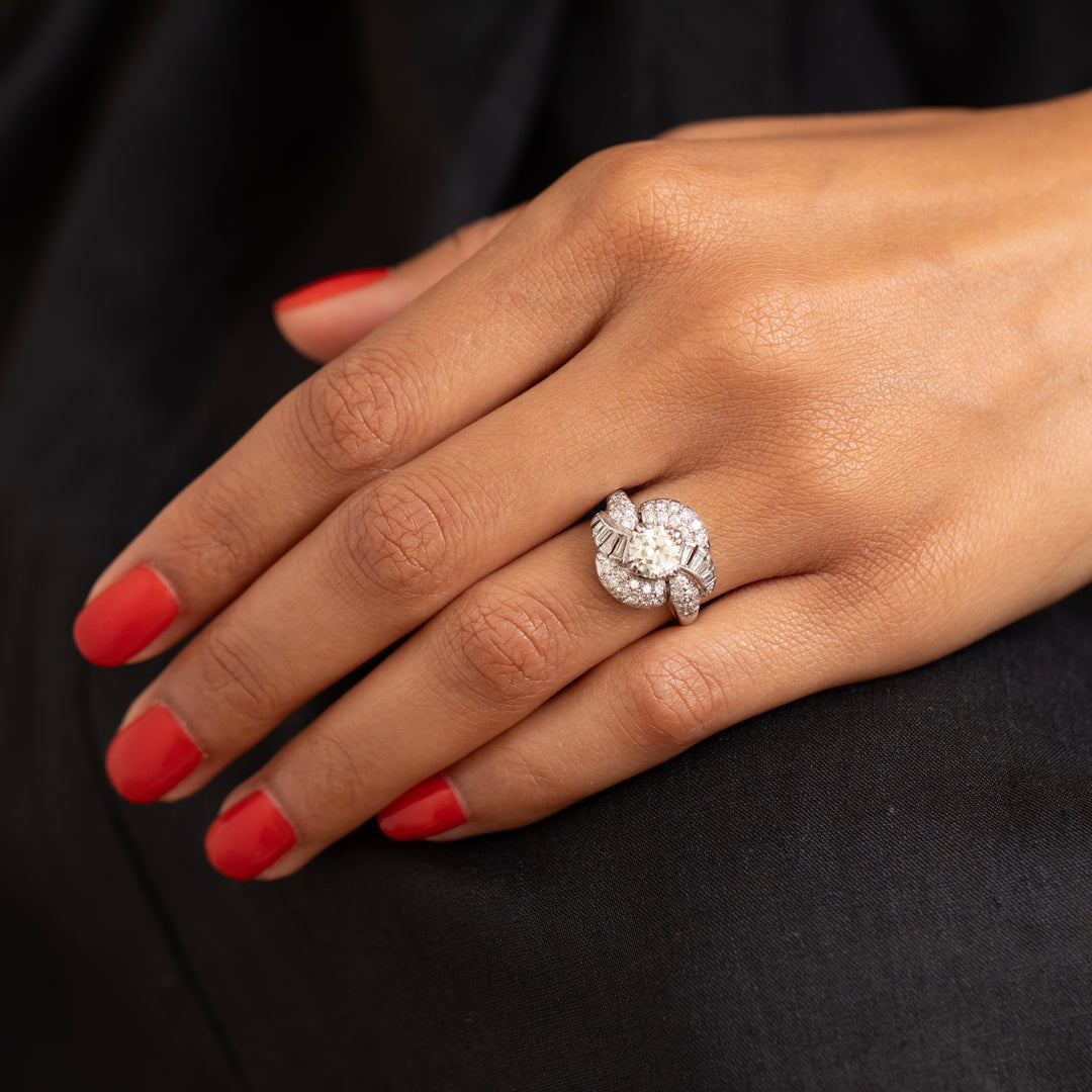 1950s Diamond and Platinum Swirl Cluster Ring