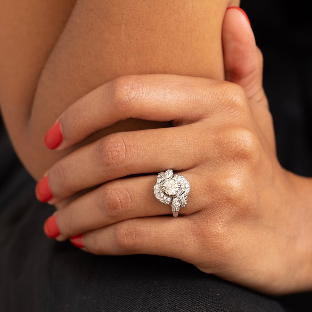 1950s Diamond and Platinum Swirl Cluster Ring