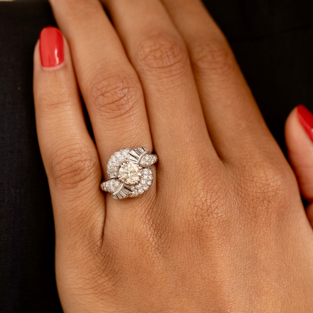 1950s Diamond and Platinum Swirl Cluster Ring