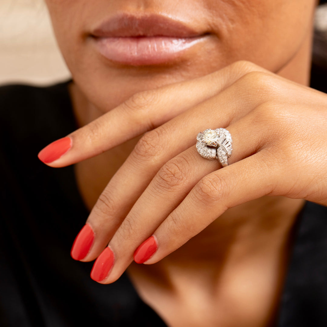 1950s Diamond and Platinum Swirl Cluster Ring