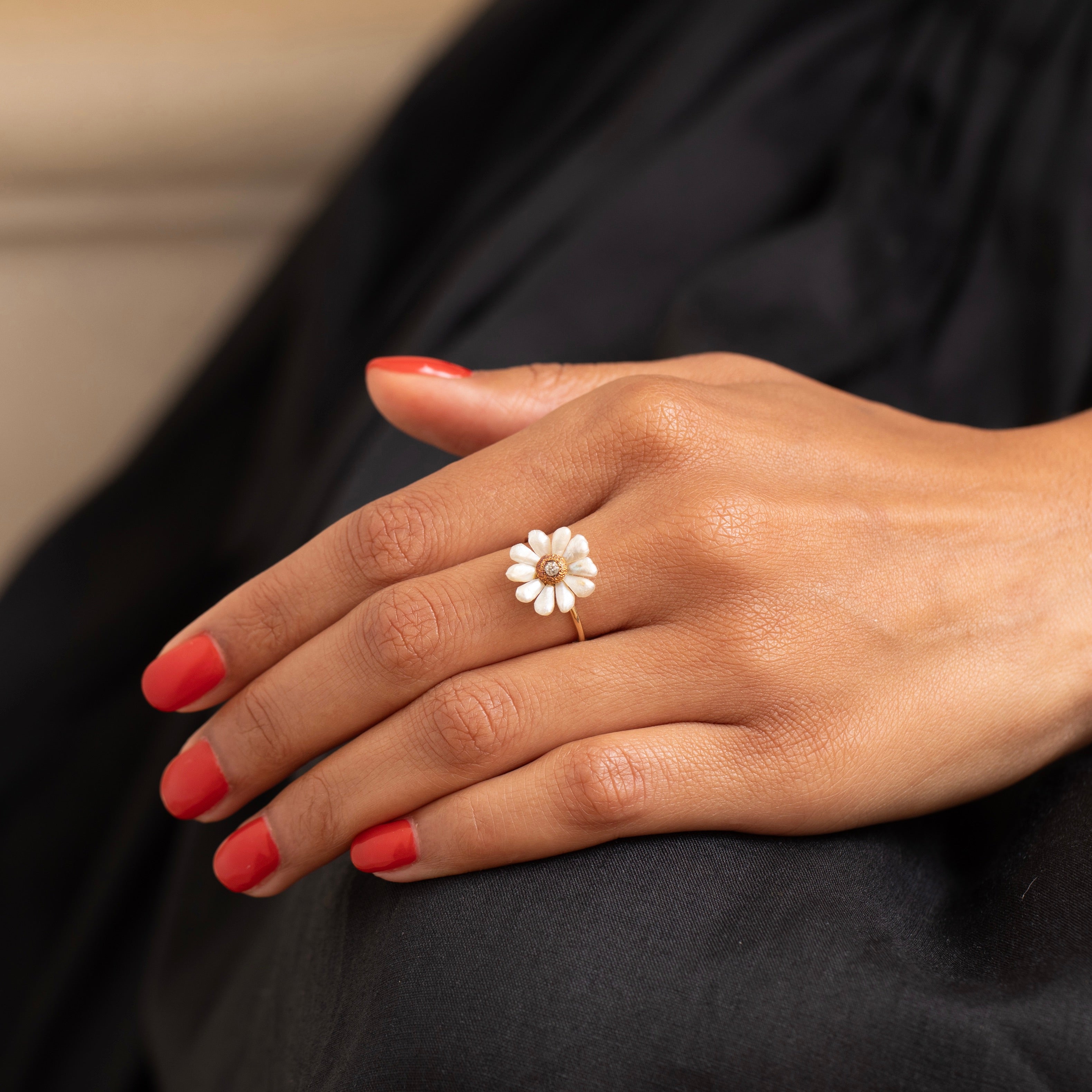 Pearl, Diamond, and 14K Gold Flower Ring